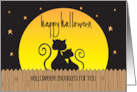 Hand Lettered Halloween Two Romantic Black Cats Snuggling on Fence card