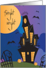 Hand Lettered Halloween Fright Night Haunted House Pumpkins and Bats card