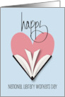 Hand Lettered National Library Workers Day with Heart and Open Book card