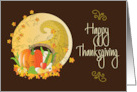 Hand Lettered Thanksgiving Cornucopia with Pumpkin Gourds and Leaves card