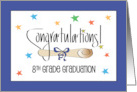 Hand Lettered Eighth Grade Celebration Stars and Rolled Diploma card