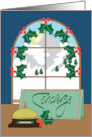 Hand Lettered Christmas For Concierge Decorated Window with Snow Scene card
