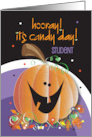 Hand Lettered Halloween Hooray Candy Day for Student Pumpkin and Candy card