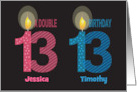 Birthday for 13 Year Old Twins with Double Number 13 Custom Names card