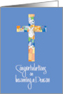 Hand Lettered Congratulations on Becoming Deacon Stained Glass Cross card