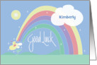 Hand Lettered Good Luck with Rainbow and Flower with Custom Name card