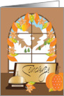 Hand Lettered Thanksgiving Concierge Fall Leaf Window and Pumpkin card