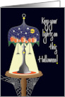 Hand Lettered Halloween Keep Your Lights On Lamp with Spider Pulls card