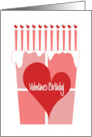 Hand Lettered Valentine Birthday with Red Heart Cake and Heart Candles card