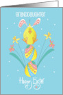 Hand Lettered Easter Granddaughter Chick Balancing on Decorated Eggs card