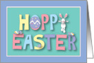 Hand Lettered Hoppy Easter with Decorated Eggs and White Bunny card