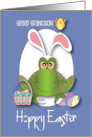 Hand Lettered Hoppy Easter Great Grandson with Green Toad and Ears card