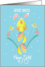 Hand Lettered Easter Great Niece Chick with Bunny Ears on Easter Eggs card