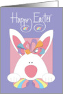 Hand Lettered Easter Large White Bunny Hiding Easter Eggs for Girl card