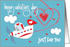 Hand Lettered Valentine Plane for Kids Red Exhaust in Shape of Heart card