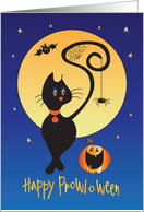 Hand Lettered Halloween Prowl O Ween Prowling Black Cat and Pumpkin card