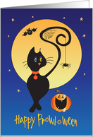 Hand Lettered Halloween Prowl O Ween Prowling Black Cat and Spider card