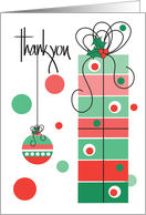 Hand Lettered Thank You for Christmas Gift Tall Present and Ornament card