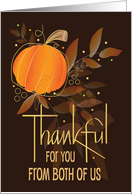 Hand Lettered Thankful Thanksgiving from Both of Us Leaves & Pumpkin card