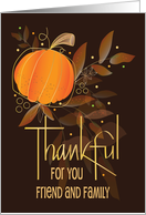 Hand Lettered Thankful Thanksgiving for Friend and Family with Leaves card