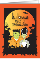 Halloween for Grandson and Wife with Full Moon Frankenstein and Wife card