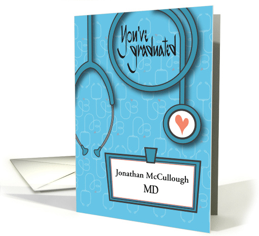 Hand Lettered Graduation for Doctor MD Custom Name on Name Tag card