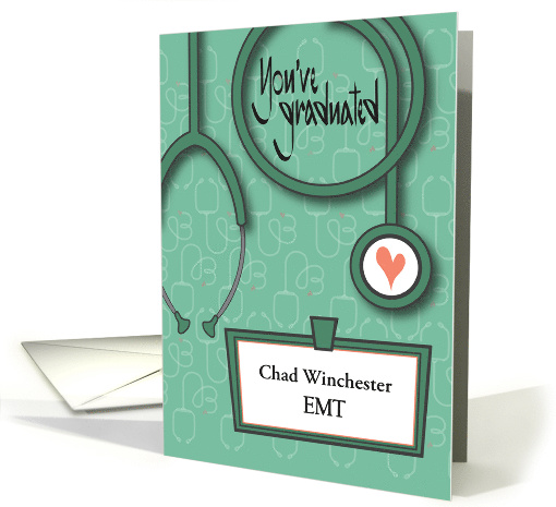 Hand Lettered Graduation for Paramedic EMT with Custom Name Tag card