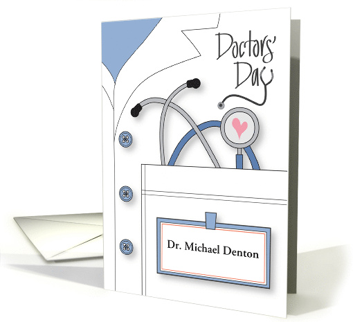 Hand Lettered Doctors' Day 2024 White Jacket with Custom Name Tag card