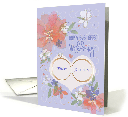 Floral Wedding Congratulations Flowers with Custom Names in Rings card