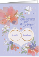 Floral Wedding Congratulations Flowers with Custom Names in Rings card