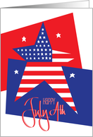 Hand Lettered Fourth of July with Red White and Blue Flag Filled Star card