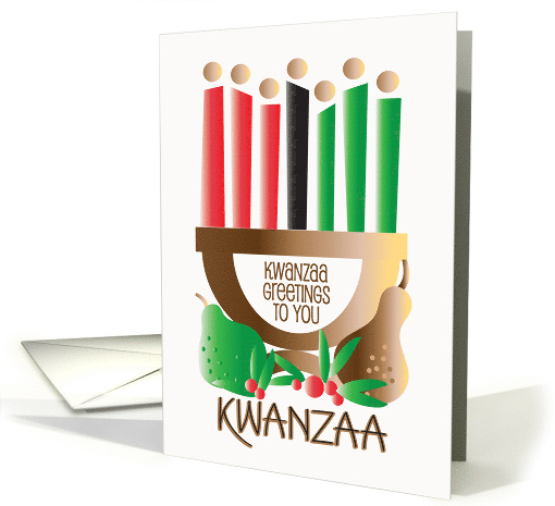 Hand Lettered Kwanzaa Kinara with Colorful Candles and Fruit card