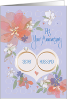 Hand Lettered Anniversary for Sister and Husband Flowers and Rings card