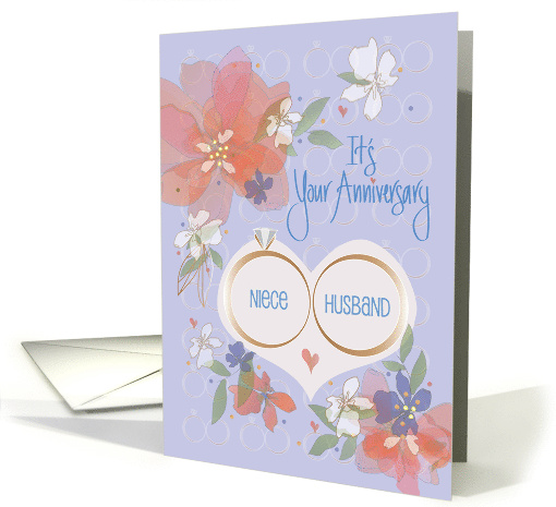 Hand Lettered Anniversary for Niece and Husband Flowers and Rings card