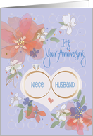 Hand Lettered Anniversary for Niece and Husband Flowers and Rings card