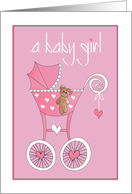Hand Lettered First Baby Daughter Congratulations with Pink Stroller card