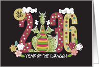 Hand Lettered Year of the Dragon 2024 Decorated Date and Dragon card