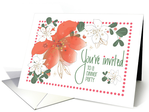 Hand Lettered Invitation to Dinner Party with Poinsettias... (1783392)