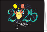 Hand Lettered New Year 2025 for Grandson with Bird and Balloons card