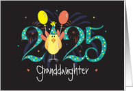 Hand Lettered New Year 2025 for Granddaughter with Bird and Balloons card