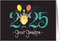 Hand Lettered New Year 2025 for Great Grandson with Bird and Balloons card