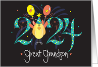 Hand Lettered New Year 2024 for Great Grandson with Bird and Balloons card