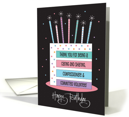 Hand Lettered Birthday for Volunteer Rainbow Cake and Candles card
