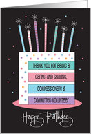 Hand Lettered Birthday for Volunteer Rainbow Cake and Candles card