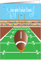 Hand Lettered Congratulations to Football Kicker in Football Stadium card