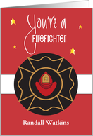 Graduation for Firefighter with Custom Name and Red Firefighter Hat card