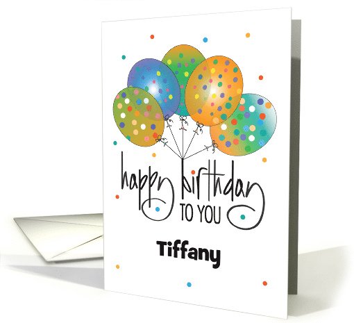 Hand Lettered Birthday with Polka Dot Balloons and Custom Name card