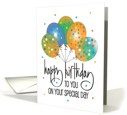 Hand Lettered Birthday with Bright Polka Dot Balloons for... (1795746)