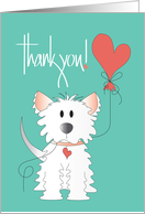 Hand Lettered Thank You with Fluffy Dog with Heart Balloon and Collar card