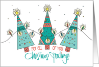 Hand Lettered Christmas Merry and Bright For All of You Trees and Lights card